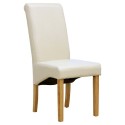 6 X 1home Leather Ivory Dining Chair W Oak Finish Wood Legs Roll Top High Back