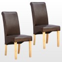 2 X Cambridge Leather Brown Dining Chair W Oak Finish Wood Legs Roll Top High Back