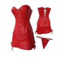 Sexy Black Faux Leather Corset & Skirt Basque (xxxx Large, Red)