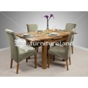 3ft X 3ft Rustic Solid Oak Extending Dining Set + 4 Sage Fabric Scroll Back Chairs