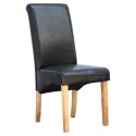 4 X 1home Leather Black Dining Chair W Oak Finish Wood Legs Roll Top High Back
