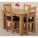 Hermosa Windsor Extendable Dining Table And 4 Lincoln Chairs With Lacquer Finish, Solid Oak, Brown, Small, 120 X 80 X 76 Cm