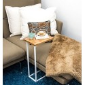 Bonvivo® Designer Coffee Table Donna, Side Table In Modern Combination Of Stainless Steel And Natural Wood With Stainless Steel Frame In White