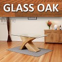 1home Glass Top Oak Cross Base Dining Table W/ 4 6 Leather Chairs Room Furniture 160cm (table Only)