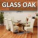 1home Glass Top Oak Cross Base Dining Table W/ 6 8 Leather Chairs Room Furniture 200cm (table With 6 Chairs)