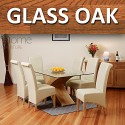 1home Glass Top Oak Cross Base Dining Table Set W/ 4 6 Leather Chairs Room Furniture 160cm (table With 6 Chairs)