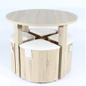 Charles Jacobs Dining Table With Four Cream Stools Set Oak Finish, Space Saver Furniture - Premium Quality