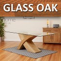 1home Glass Top Oak Cross Base Dining Table W/ 6 8 Leather Chairs Room Furniture 200cm (table Only)