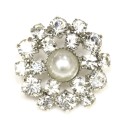 Art Deco DiamantÃ© & Pearl Button. Antique Silver - 18mm